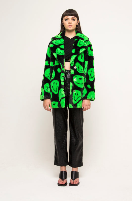HENDRIX FAUX FUR COAT NEON GREEN