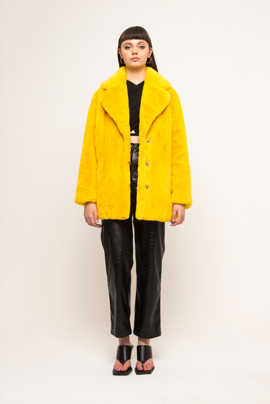 HENDRIX FAUX FUR COAT MUSTARD
