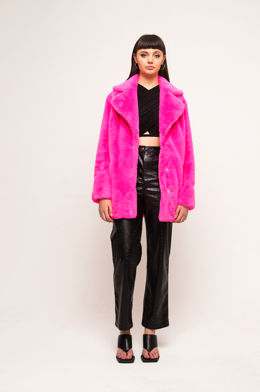 HENDRIX FAUX FUR COAT NEON PINK