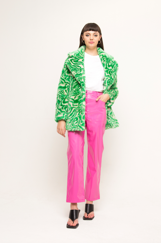 HENDRIX FAUX FUR COAT SWIRL GREEN