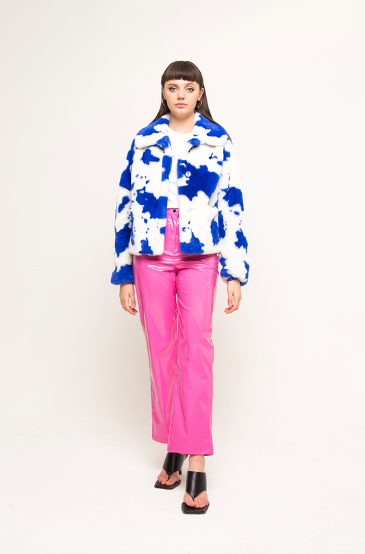 JAX FAUX FUR COAT BLUE COW