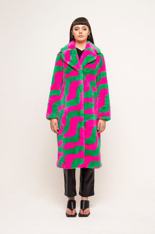 KAI FAUX FUR COAT WAVY PINK AND GREEN